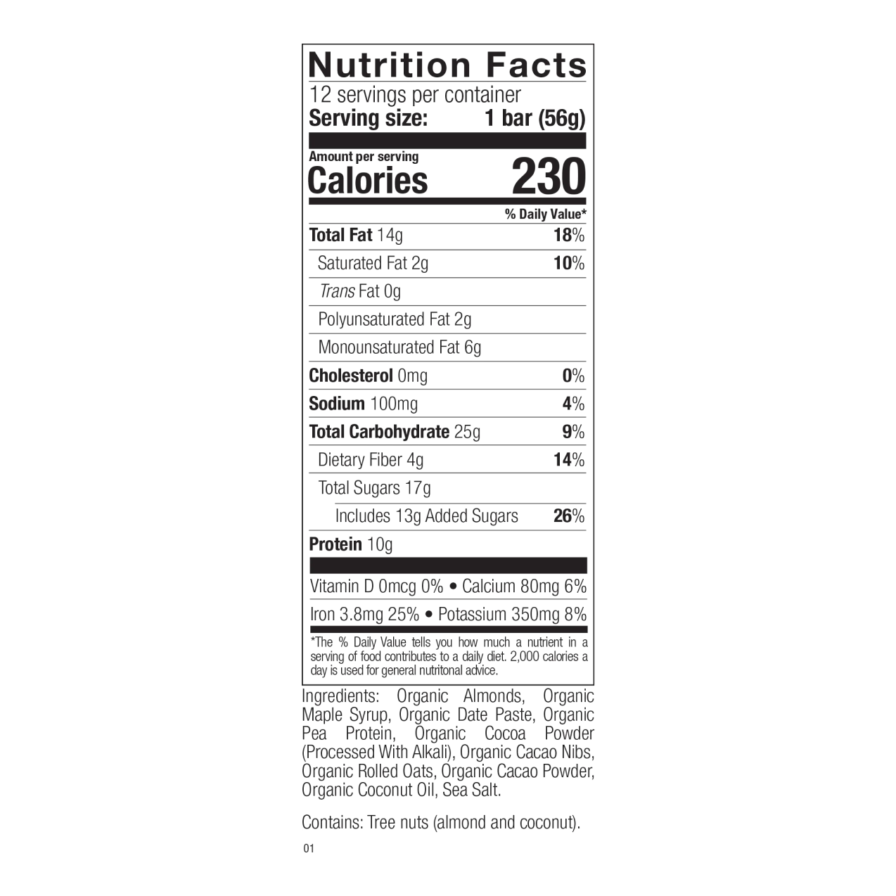 POSSIBLE Almond Oatmeal Cacao nutrition facts label